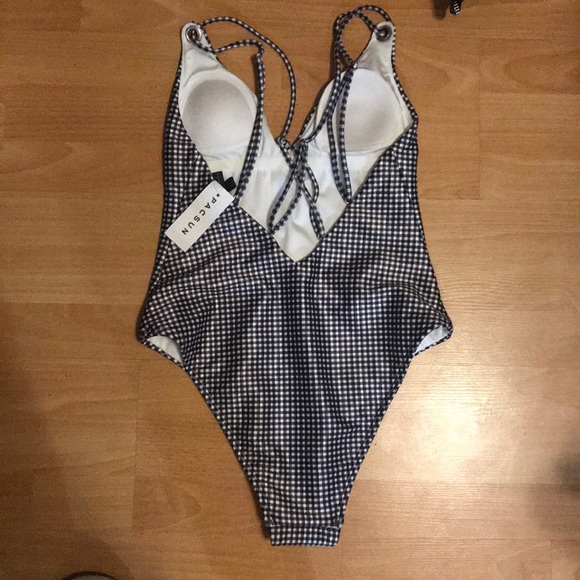 Black/white plaid one piece swimsuit - Picture 4 of 4